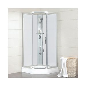 Душевое ограждение с задними стенками и смесителем Bravat Waterfall BC090.1200A 90x90x214 профиль хром стекло прозрачный