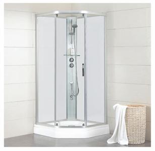 Душевое ограждение с задними стенками и смесителем Bravat Waterfall BC090.6100A 90x90x215 профиль хром стекло прозрачный