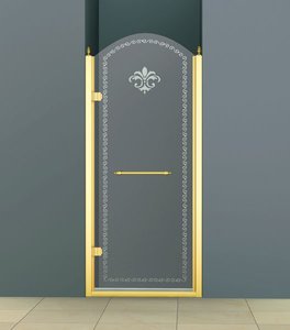 Душевая дверь Cezares RETRO-B-1-90-CP-G-L стекло прозрачное с узором, профиль золото