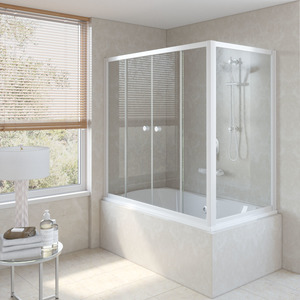 Шторка на ванну Vegas-Glass  Z2V+ZVF 170*90 01 01  стекло прозрачное, профиль белый