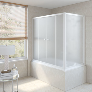 Шторка на ванну Vegas-Glass  Z2V+ZVF 150*75 01 10  стекло сатин, профиль белый