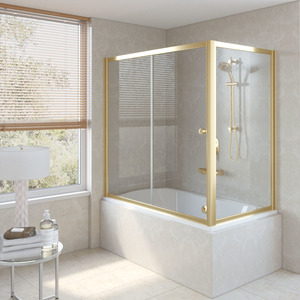 Шторка на ванну Vegas-Glass ZV+ZVF 160*85 09 01  стекло прозрачное, профиль золото