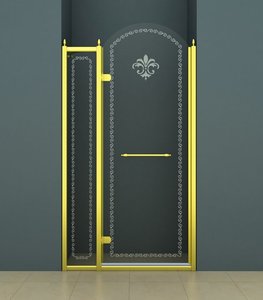 Душевая дверь Cezares RETRO-B-12-120-CP-G-R стекло прозрачное с узором, профиль золото